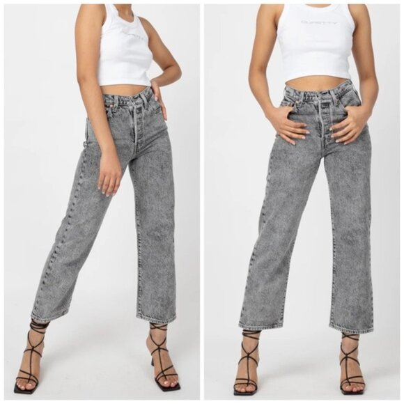 Levi's Ribcage High Rise Straight Leg Ankle Grey Wash Jeans - Picture 2 of 16